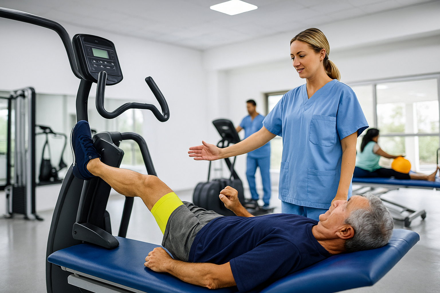Physical therapist working with patient in modern clinic